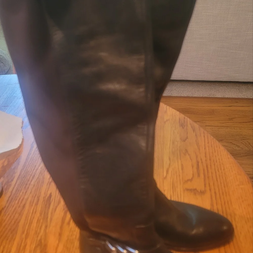 Donald Pliner Black Genuine Leather Tall Over The Knee Riding Boots Shoes Size 8